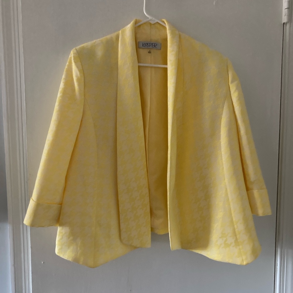 Kasper Women's Bright Yellow Houndstooth Suit Jacket Blazer Sunburst 14 Large
